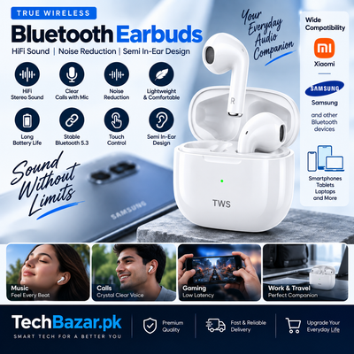 True Wireless Bluetooth Earbuds with Mic – HiFi Stereo Sound & Noise Reduction