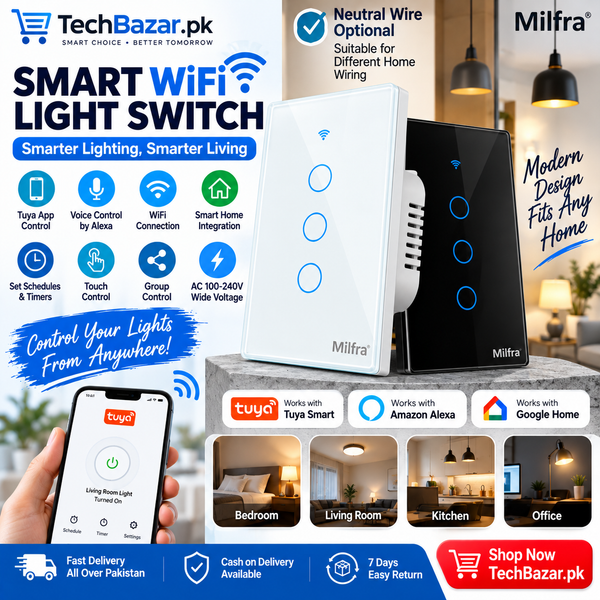 Milfra Smart WiFi Light Switch – Tuya App & Alexa Voice Control