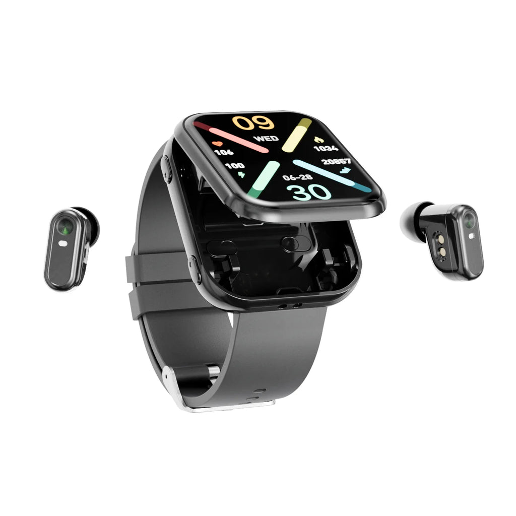 2025 New T1 Smart Watch Wireless Earphones 2-in-1 IP67 Waterproof Silicon Tape BT Call & Fitness Function