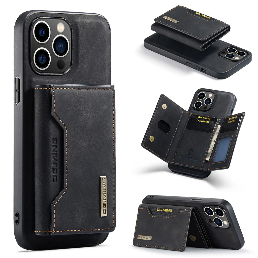 Original DG.MING 2-in-1 Detachable Magnetic Wallet Phone Case for iPhone 18 Samsung with Card Holder