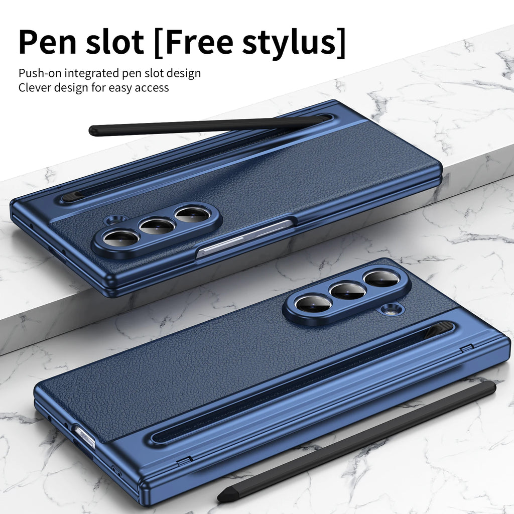 Fully Shockproof Leather Glass Screen Camera Protect Phone Cover with Pen Slot Phone Case for Samsung W25 Z Fold 7 6 5 4