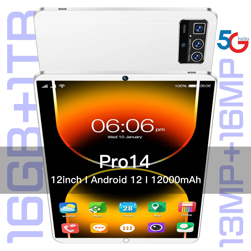 Pro14 Android 12 Tablet PC Mobile Phone MTK Octa Core 5MP+13MP Cameras 16GB Capacitive with GSM 4G 5G New