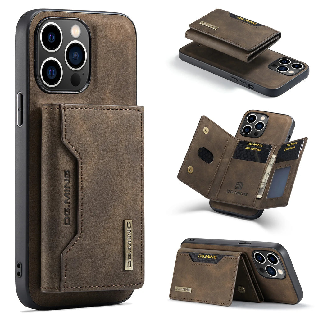 Original DG.MING 2-in-1 Detachable Magnetic Wallet Phone Case for iPhone 18 Samsung with Card Holder