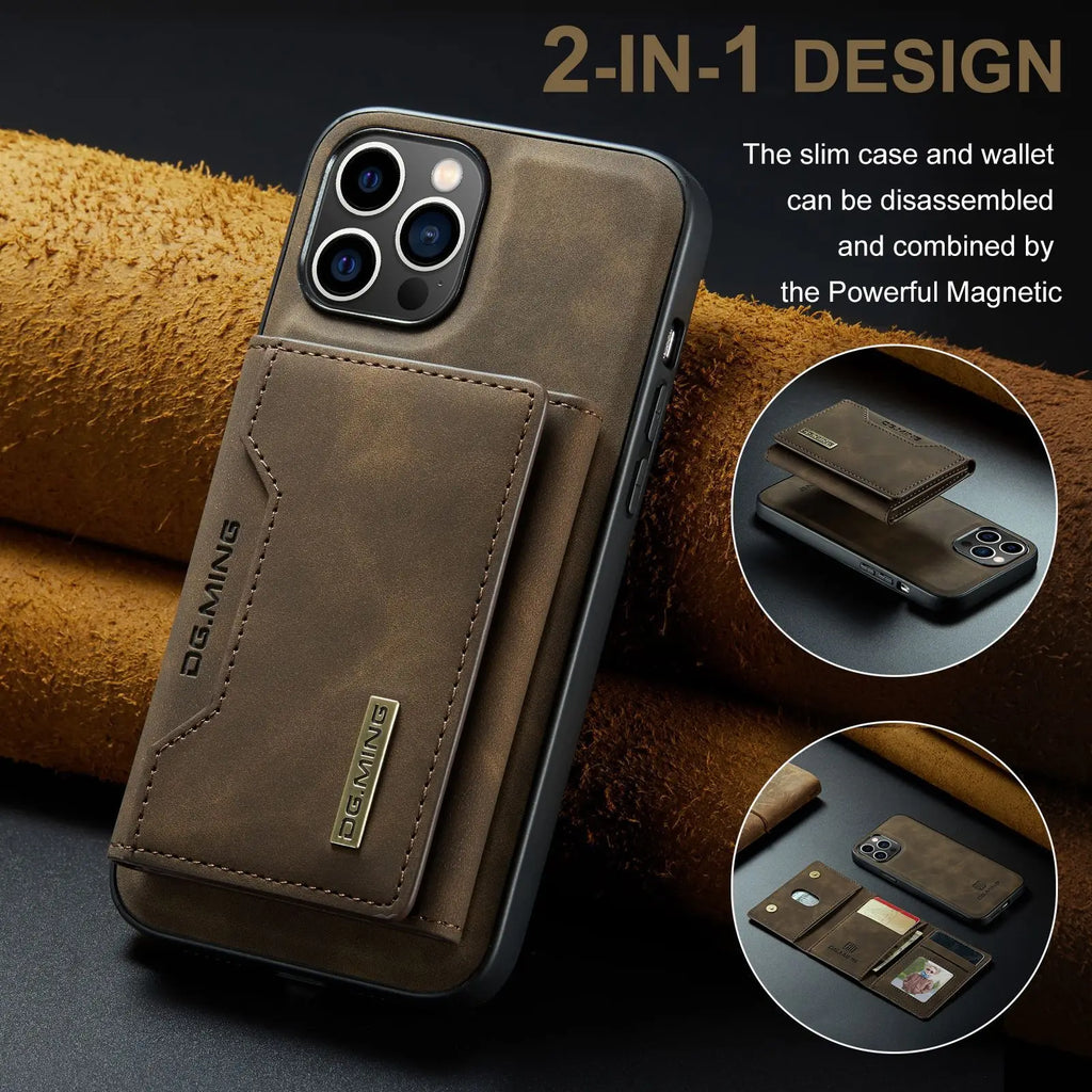 Original DG.MING 2-in-1 Detachable Magnetic Wallet Phone Case for iPhone 18 Samsung with Card Holder