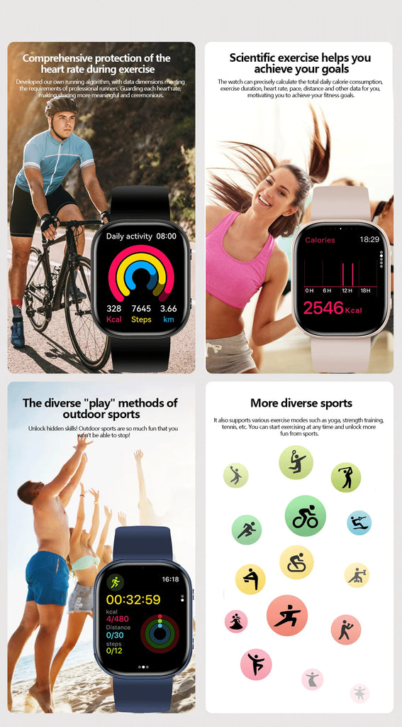 Factory Smart Watch 1.88 Inch TFT Waterproof IP67 Fitness Tracker Alarm Clock Magnetic Charging Call Remind Smart Watch