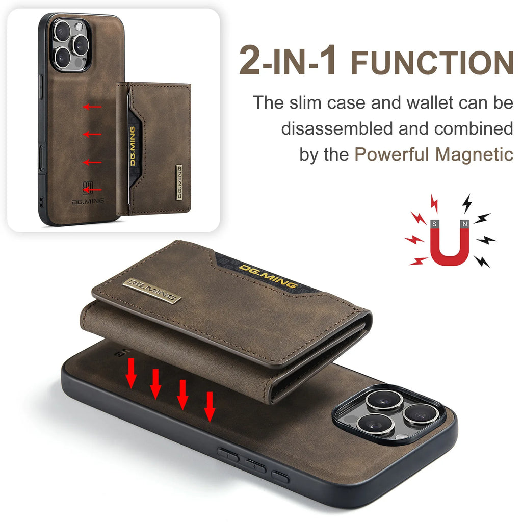 Original DG.MING 2-in-1 Detachable Magnetic Wallet Phone Case for iPhone 18 Samsung with Card Holder