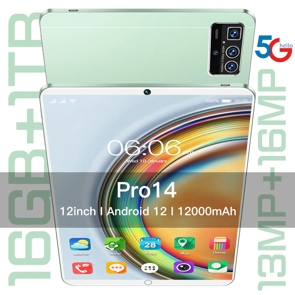 Pro14 Android 12 Tablet PC Mobile Phone MTK Octa Core 5MP+13MP Cameras 16GB Capacitive with GSM 4G 5G New