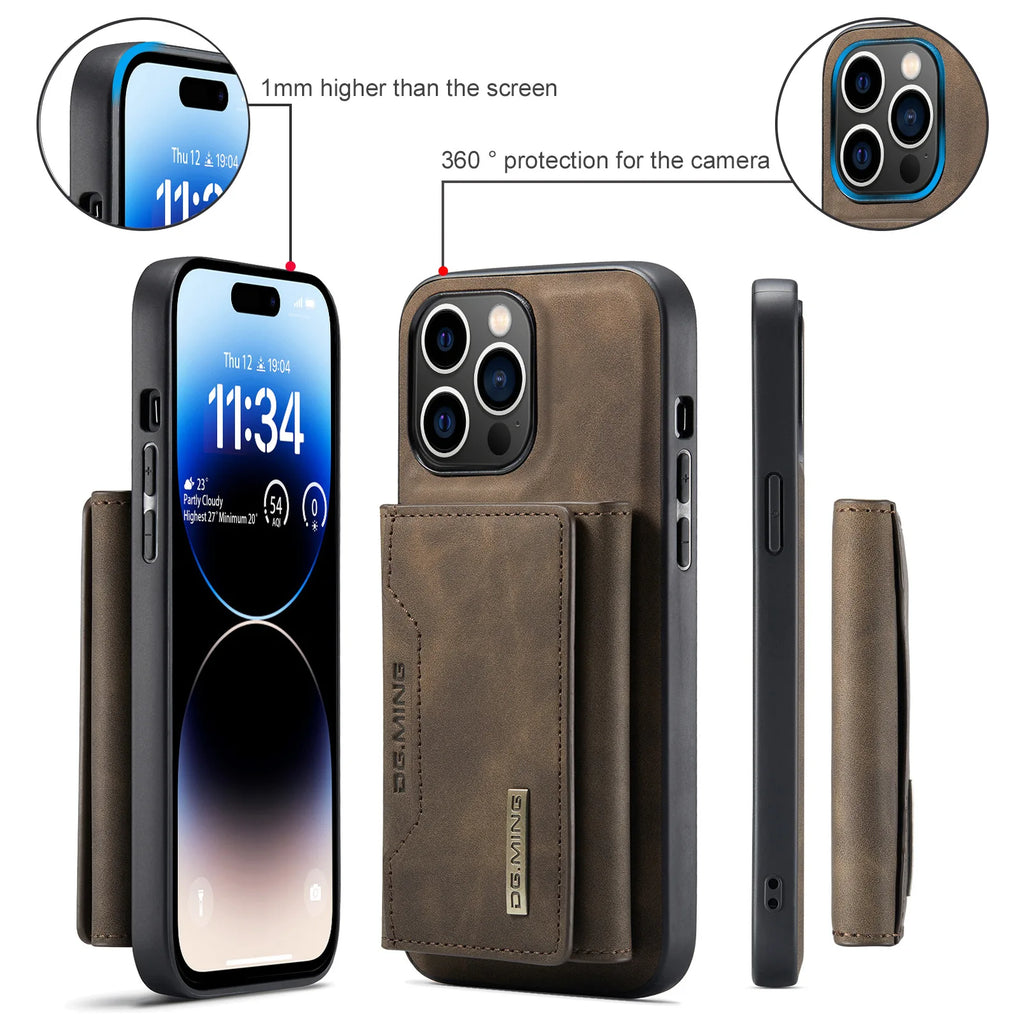 Original DG.MING 2-in-1 Detachable Magnetic Wallet Phone Case for iPhone 18 Samsung with Card Holder