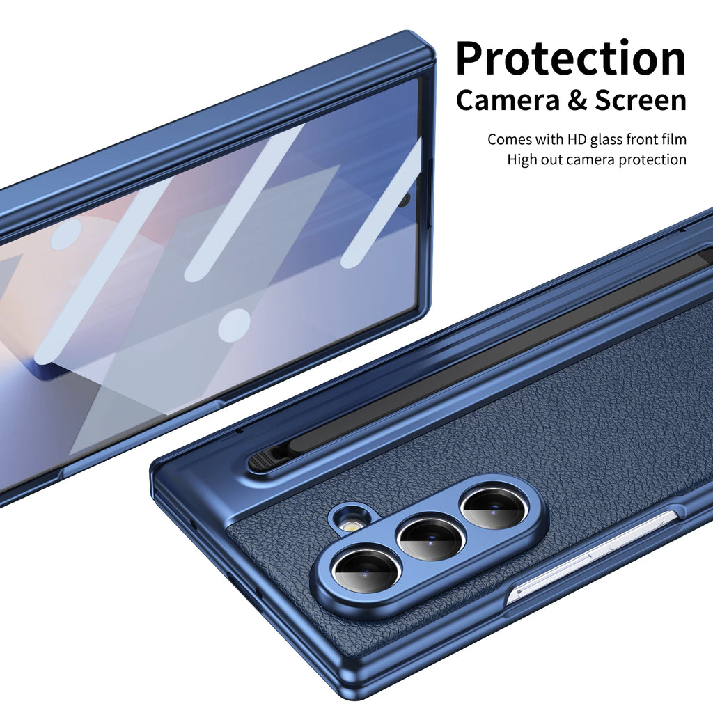 Fully Shockproof Leather Glass Screen Camera Protect Phone Cover with Pen Slot Phone Case for Samsung W25 Z Fold 7 6 5 4