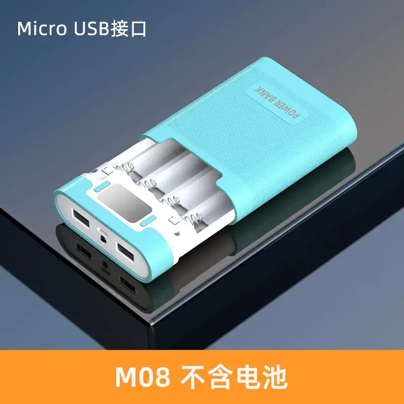 4-Cell 18650 Battery Power Bank Case – Solder-Free Rechargeable Power Bank with Reverse Protection